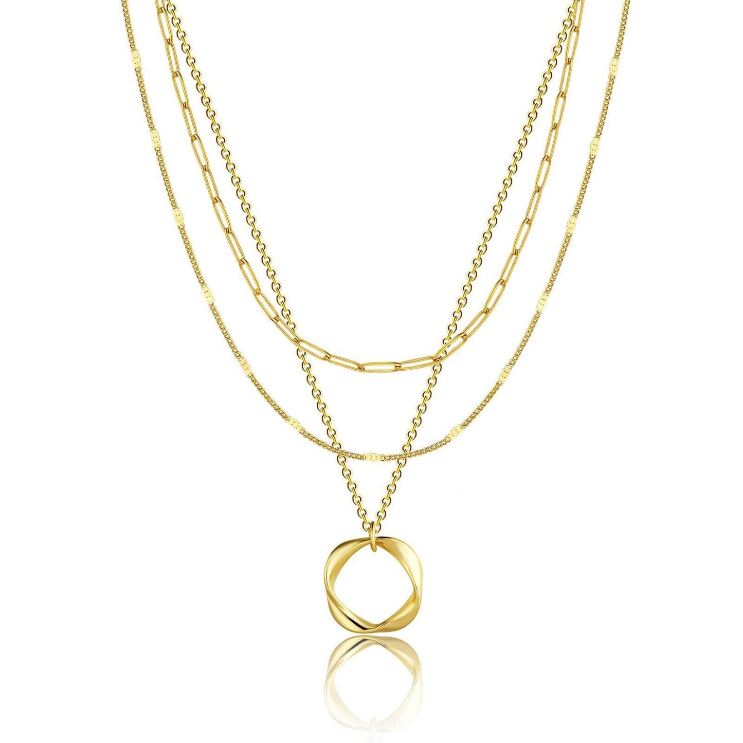 Layered Clip Necklace Electroplated Circle