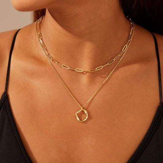 Layered Clip Necklace Electroplated Circle