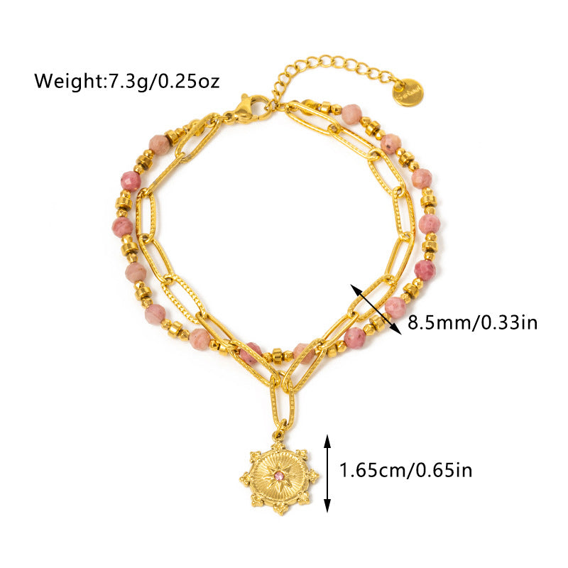 New Natural Green Gold Stone Bracelet Fashion Retro