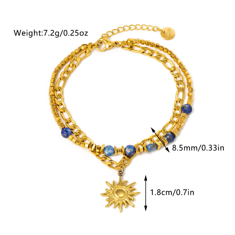 New Natural Green Gold Stone Bracelet Fashion Retro