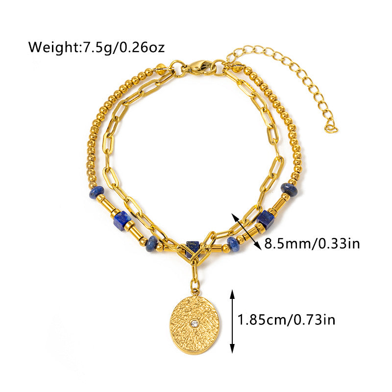 New Natural Green Gold Stone Bracelet Fashion Retro
