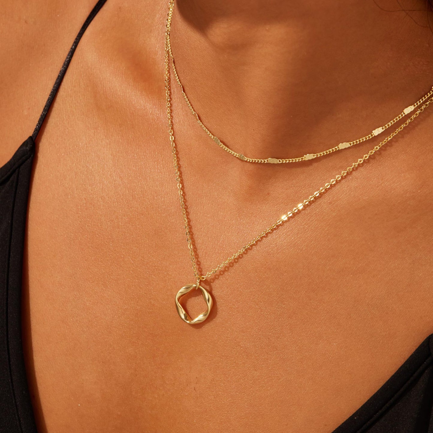 Layered Clip Necklace Electroplated Circle